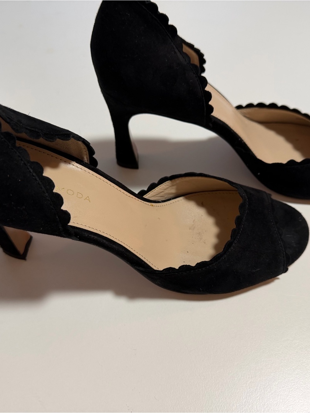 Black Suede Scallop D'Orsay Pump - Women's Heels